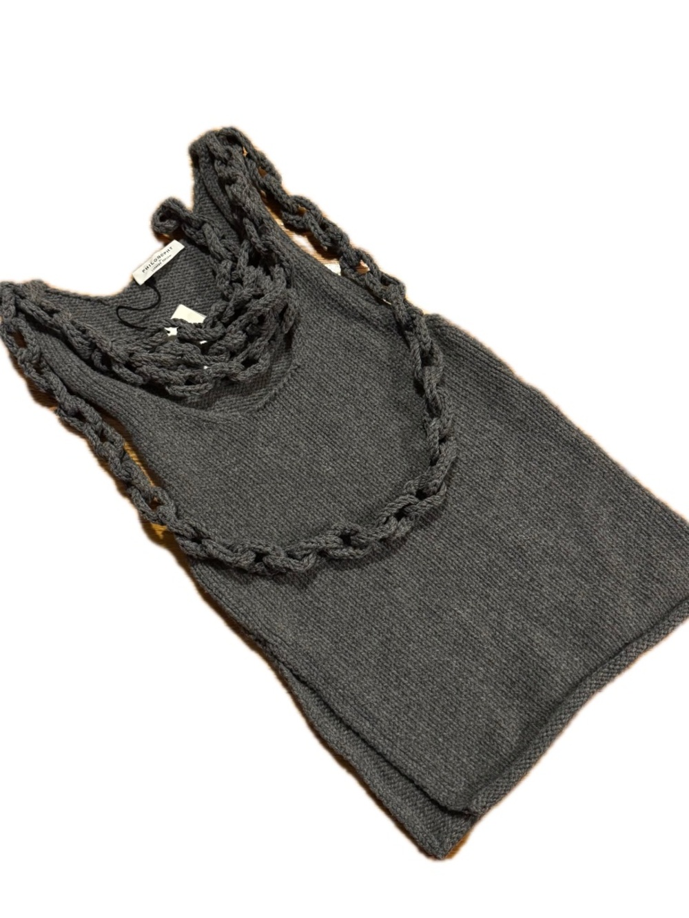Philosophy di Lorenzo Serafini Gray Knit Wool Tank Top Braided Straps 38